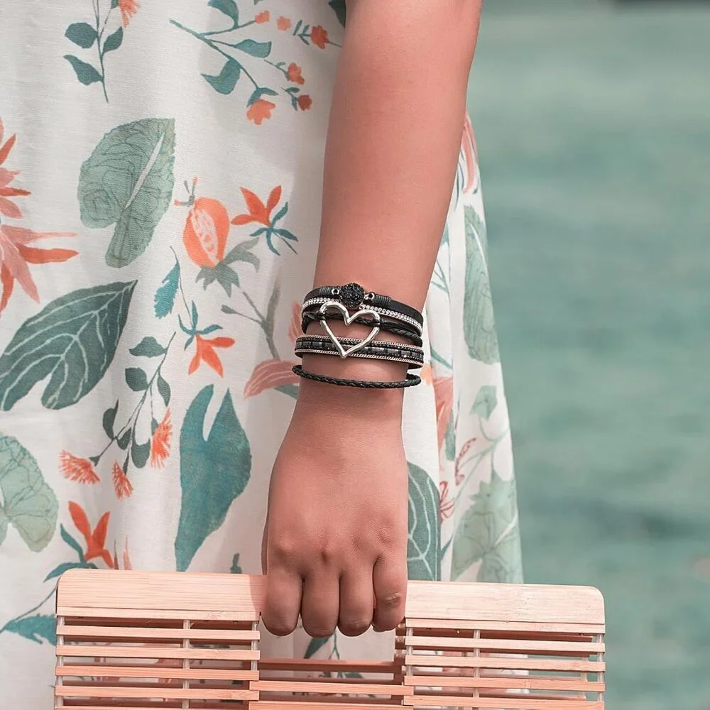 Leather Wrap Bracelet Faux Leather Boho Cuff Bangles Trendy Rhinestone